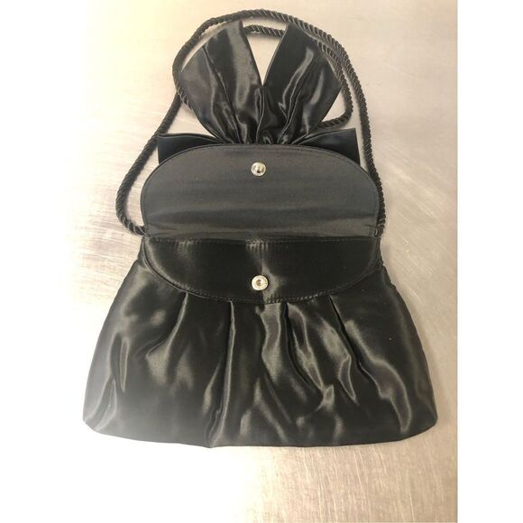 Emeraude Women’s Small Black Shoulder Evening Formal Bag with Bow and Rhinestone - Picture 4 of 8